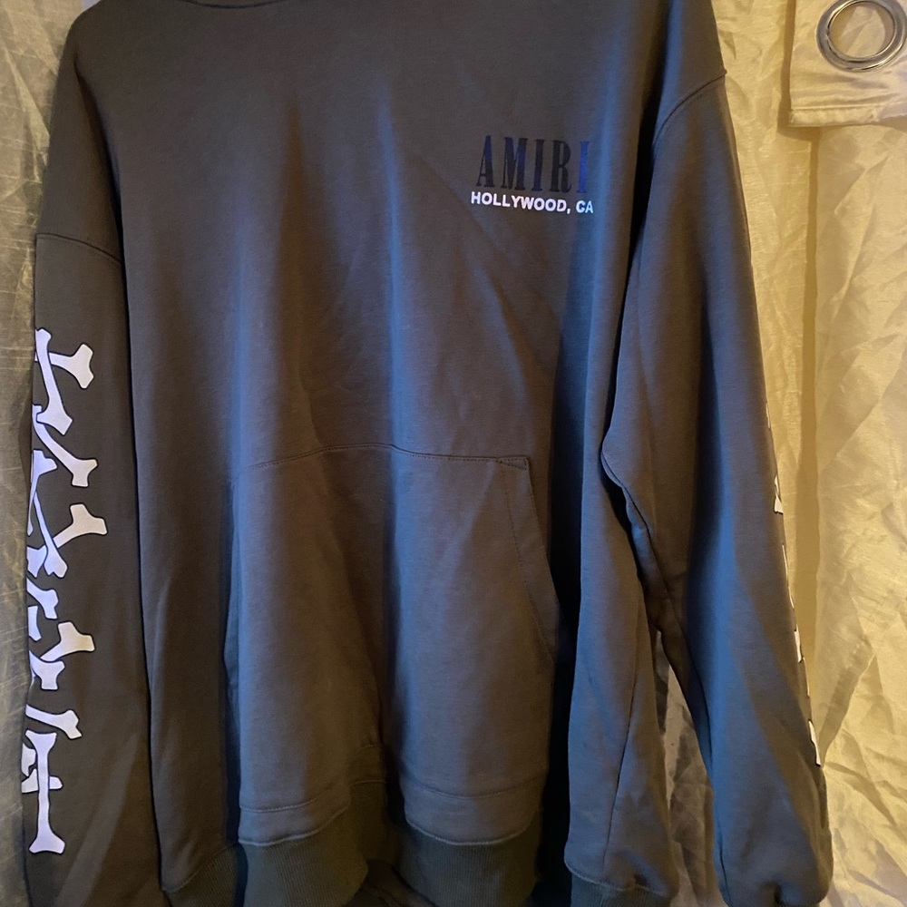 AMIRI Khaki Crewneck Sweater with White Graphics